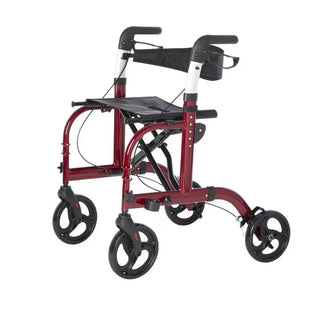 Red and black Rhythm Healthcare 800XX Translator - Rollator and Transport Chair with wheels on a white background