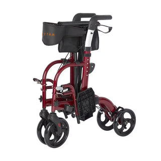 Red and black Rhythm Healthcare 800XX Translator - Rollator and Transport Chair with a seat on a white background