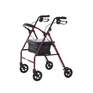 Red rollator with a seat on a white background
