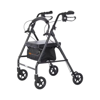Grey Rhythm Healthcare 807XX Royal - Aluminum 4 Wheel Rollator with seat on a white background