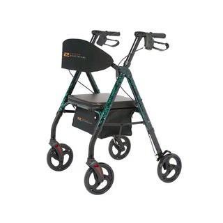 Rhythm Healthcare 812UXX Royal Deluxe Universal - Aluminum 4 Wheel Rollator with a seat on a white background