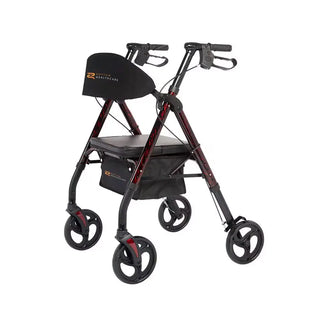 Rhythm Healthcare 812UXX Royal Deluxe Universal - Aluminum 4 Wheel Rollator with a seat on a white background