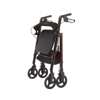 Black and red Rhythm Healthcare 850UXX Regal - Bariatric Aluminum 4 Wheel Rollator  with wheels on a white background
