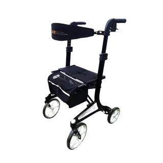 Black Rhythm Healthcare 956BK Tall Arpeggio Rollator with seat on a white background