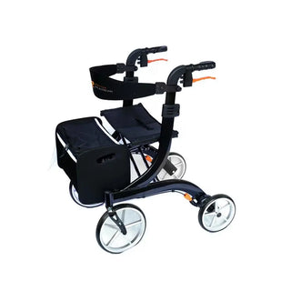 Black Rhythm Healthcare 970BK Rimor LT Rollator with a seat on a white background