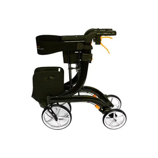 Black Rhythm Healthcare 970BK Rimor LT Rollator with four wheels on a white background