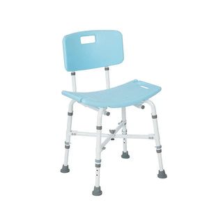 Light blue Rhythm Healthcare B4500XX Bariatric Shower Chair with white frame on a white background