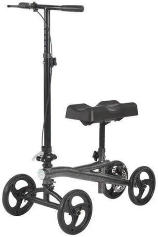 Black Rhythm Healthcare KN1000 Knee Walker with four wheels on a white background