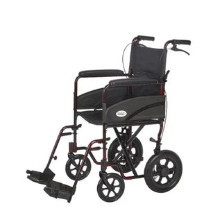 Black and red manual Rhythm Healthcare L3019XX 19" Companion Chair with Fold Down Back on a white background
