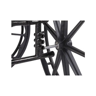 Close-up of a black Rhythm Healthcare M170-3-XX  Commando K4 Wheelchair  frame with a white background
