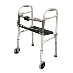 Roscoe Medical 1075R  silver walker w/seat with 2 and 5 " wheels on a white background