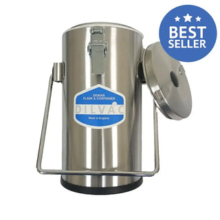 SCILOGEX SS111 Stainless Steel Cased Dewar Flask with Lid Clips and Handle, 1-4.5L Capacities
