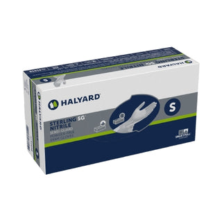 Box of STERLING SG® 981296_CS Glove  Small NonSterile Nitrile Standard Cuff Length with on a white background