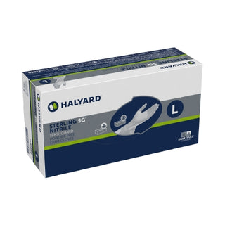Box of STERLING SG® 981298_CS Glove  Large NonSterile Nitrile Standard Cuff Length with on a white background