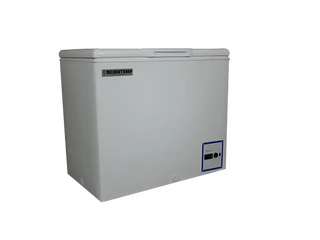 ScienTemp Corporation 34-09A Low Temperature Chest Freezer with a brand label on a white background