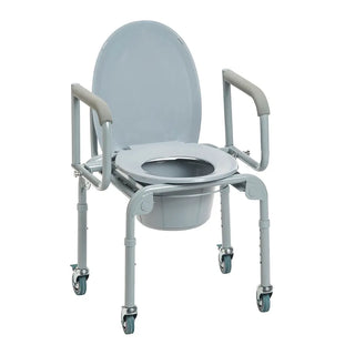Shop the Drive DeVilbiss 11101W-2 Mobile Commode. Features locking casters, drop-arms for lateral transfers, padded arms, 300 lbs capacity & 2/CS case pack.