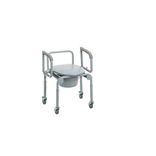 Shop the Drive DeVilbiss 11101W-2 Mobile Commode. Features locking casters, drop-arms for lateral transfers, padded arms, 300 lbs capacity & 2/CS case pack.