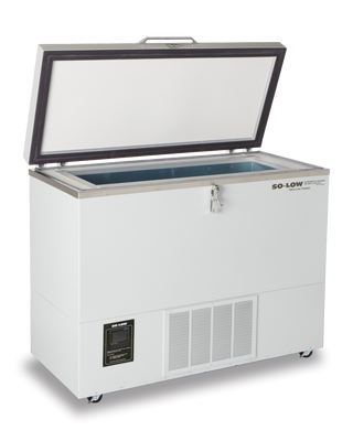 White So-Low C40-9 Chest Ultra Low Freezer, 0°C to -40ºC, 9 cu.ft. with open lid on a white background