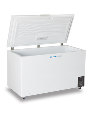 White So-Low CH25-15 Chest Style Freezer to -25ºC, 15 cu.ft. with open lid on a white background