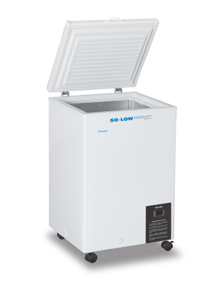 White So-Low CH25-3 Mini Chest Style Freezer to -25ºC, 3.5 cu.ft. with open lid on a white background