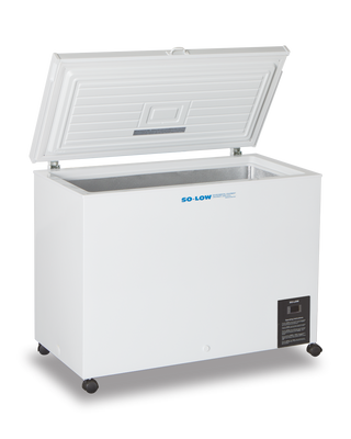 White So-Low CH25-9 Chest Style Freezer to -25ºC, 9 cu.ft. with open lid on a white background