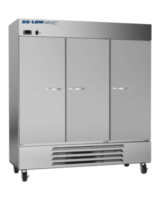 So-Low DH4-72SD-SS Lab and Pharmacy Refrigerator, 2ºC to 8ºC, 72 cu.ft. with three doors on a white background