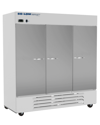 So-Low DH4-74SD Lab and Pharmacy Refrigerator, 2ºC to 8ºC, 72 cu.ft. with three solid doors on a white background
