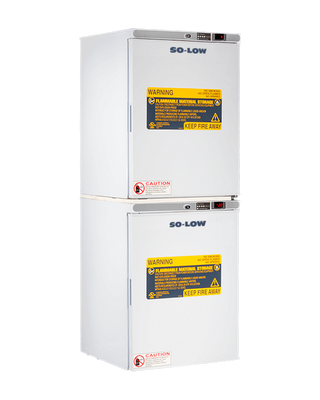 White So-Low DHH-9RFFMS Flammable Combo Refrigerator/Freezer, 9 Cu. Ft. with warning labels on a white background