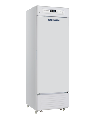 White So-Low DHK4-14SD Lab and Pharmacy Refrigerator, 2ºC to 8ºC, 14 cu.ft. with 'SO-LOW' branding on a white background