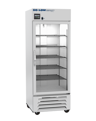 So-Low DHP4-27GD Touchscreen Lab Refrigerator, 2ºC to 8ºC, 27 cu.ft. with glass door on a white background