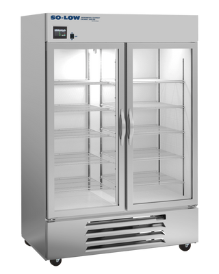 So-Low DHP4-49GD Touchscreen Lab Refrigerator, 2ºC to 8ºC, 49 cu.ft. with glass doors and 'SO-LOW' branding on a white background