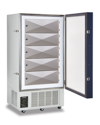 So-Low U40-25 Upright Ultra Low Freezer, 0°C to -40ºC, 25 cu.ft. with open door on a white background
