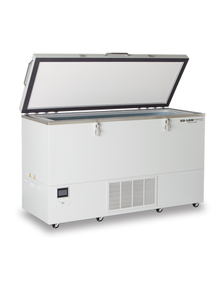 So-Low VSC40-14 Chest Ultra Low Freezer, 0°C to -40ºC, 14 cu.ft. with open door on a white background