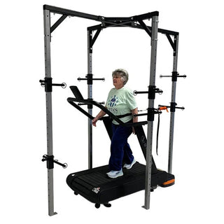 The Stroops MOFrame Movement Optimizer Rehabilitation Frame is a large rectangular training frame with multiple adjustable resistance band anchor points positioned at different heights around the structure. The frame is designed for gait training, movement correction, posture support, rehabilitation, and resistance training.