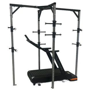 The Stroops MOFrame Movement Optimizer Rehabilitation Frame is a large rectangular training frame with multiple adjustable resistance band anchor points positioned at different heights around the structure. The frame is designed for gait training, movement correction, posture support, rehabilitation, and resistance training.