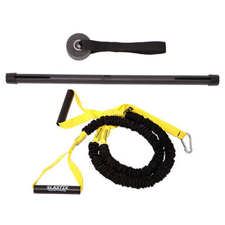 Stroops Resistance 90 portable dual-band resistance training system with Slastix bands, collapsible arm bar, and door anchor options.