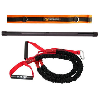 Stroops Resistance 90 portable dual-band resistance training system with Slastix bands, collapsible arm bar, and door anchor options.