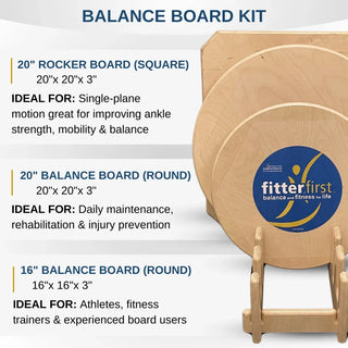 Fitterfirst Balance Board Kit with 20 inch Pro Rocker, 20 inch Pro, 16 inch Pro Balance Boards and storage stand