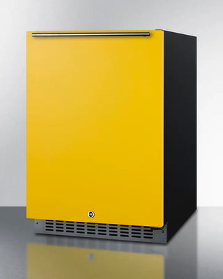 Yellow Summit 24" Wide Built-In All-Refrigerator with black base on a white background