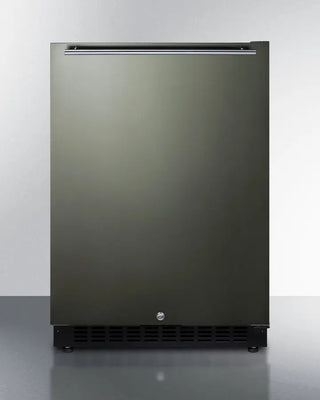 Black Summit 24" Wide Built-In All-Refrigerator with a metallic finish on a white background