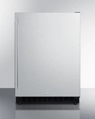 Stainless steel Summit 24" Wide Built-In All-Refrigerator on a white background