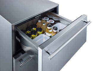 Open Summit ADRD24 24" Wide 2-Drawer All-Refrigerator drawer with drinks inside on a white background