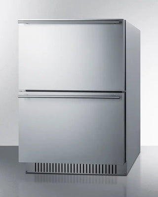 Stainless steel Summit ADRD241CSS 24" Wide 2-Drawer All-Refrigerator with two drawers on a white background