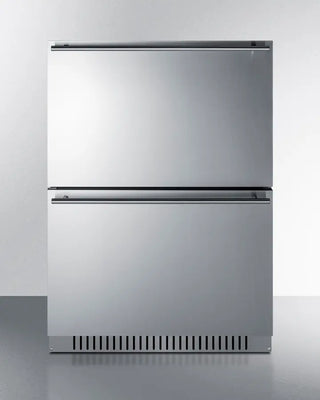 Stainless steel Summit ADRD241CSS 24" Wide 2-Drawer All-Refrigerator with two drawers on a white background