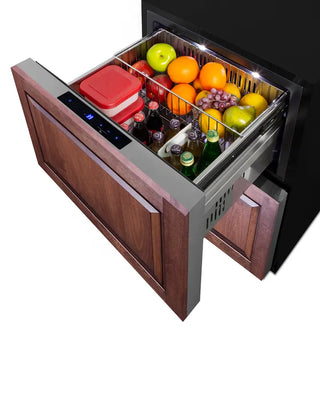Open Summit ADRD241PNR 24" Wide 2-Drawer All-Refrigerator drawer with food items on a white background