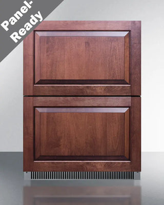 Wooden Summit ADRD24PNR 24" Wide 2-Drawer All-Refrigerator with two drawers on a gray background, labeled 'Panel-Ready'.