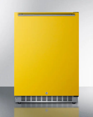 Yellow Summit AL54 Series 24" Wide Built-In All-Refrigerator Left Hinge with a metallic finish on a white background