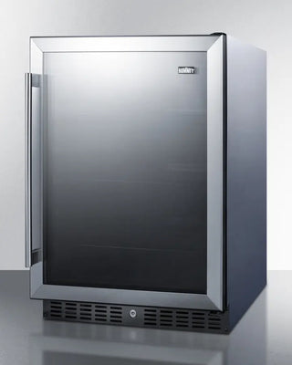 Summit AL57GCSS 24" Wide Built-In Beverage Center with black glass door on a white background