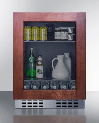 Summit AL57GPNR 24" Wide Built-In Beverage Center with wooden front displaying various items on a white background