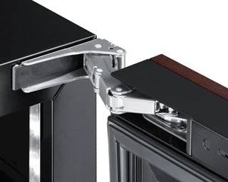 Close-up of a Summit AL57GPNRLHD 24" Wide Built-In Beverage Center door hinge mechanism.